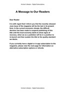 A Message To Our Readers
